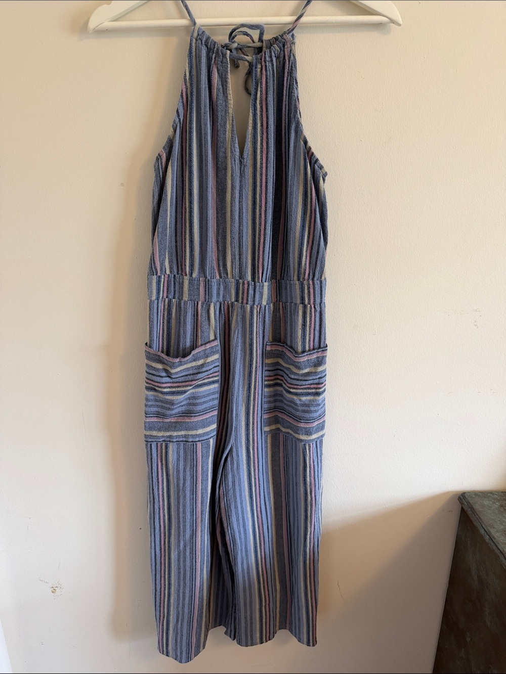 Summer Beach Romper with Blue and Pink Stripes